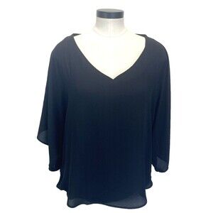 White House Black Market Women's S Tunic Black Shortsleeve Sheer Lined